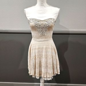 FREE PEOPLE PARTY DRESS | Strapless Lace Applique Mini Dress XS